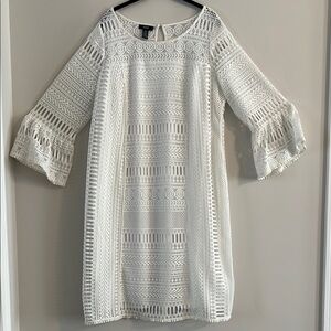Alfani Ivory Crochet Long Bell Sleeve Dress Size 16